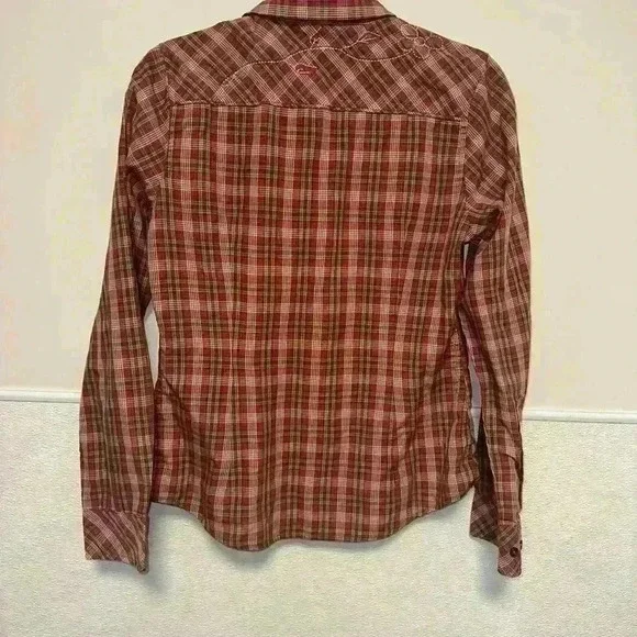 The North Face Plaid Button Up Shirt S/P Red Brown for Women with Embroidery - Picture 11 of 16